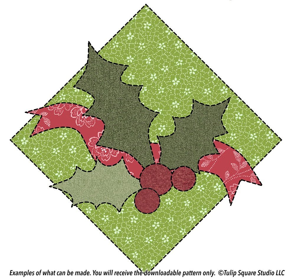 free christmas appliqué pattern - holly berry ribbon - tulipsquare
